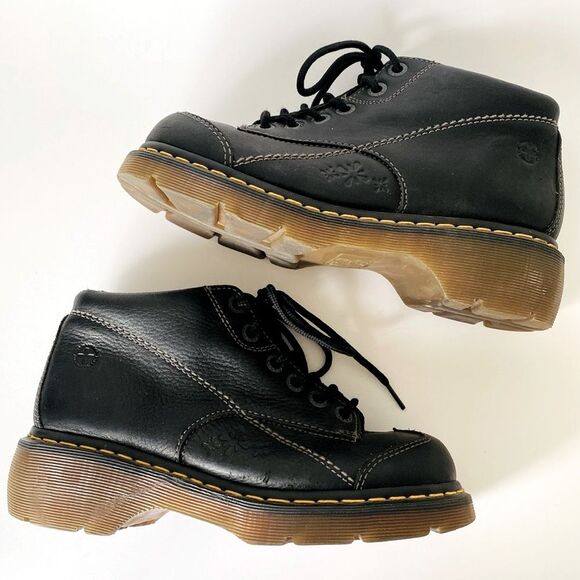 DR. MARTENS Vintage Y2K Black Leather 12278 Daisy Chunky Platform Ankle Boots